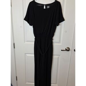 Vince Camuto Black short sleeve Wide Leg Jumpsuit Belted Size M elastic waist